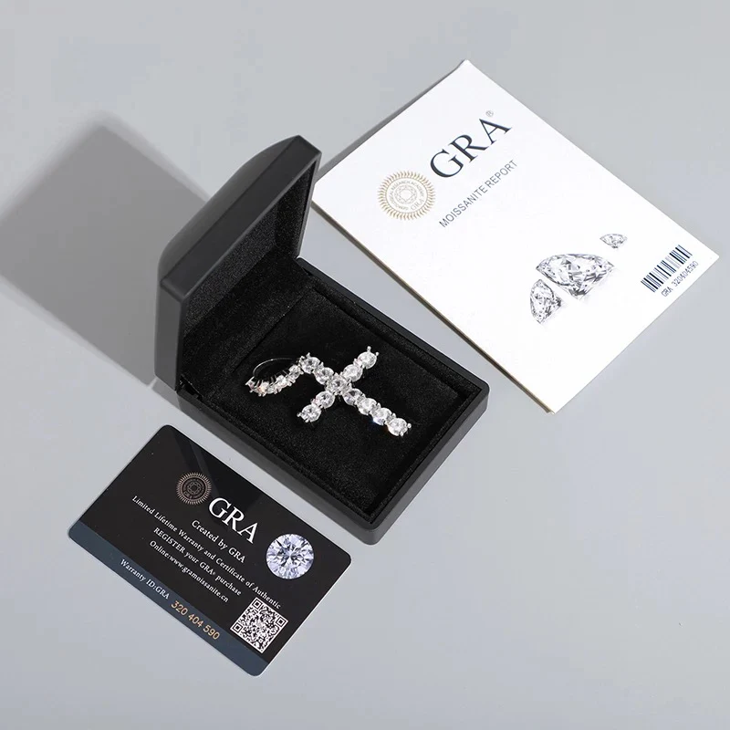 Silver Moissanite Diamond Cross Pendant - Image 4
